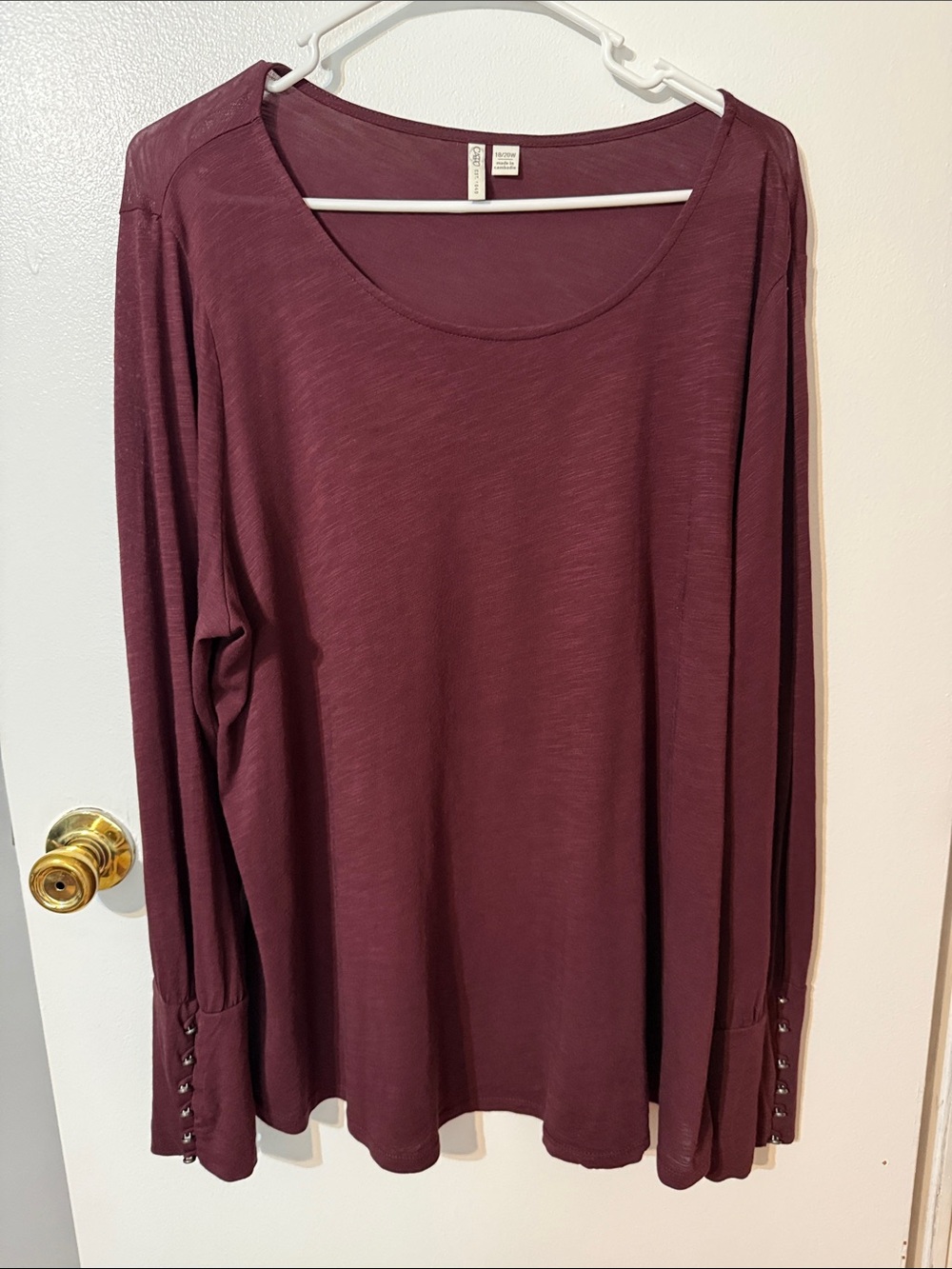 Cato Women's Long Sleeve Scoop Neck Top - Wine